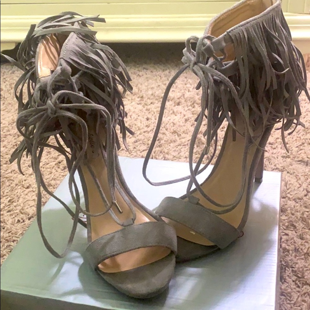 Gray Fringe Heels